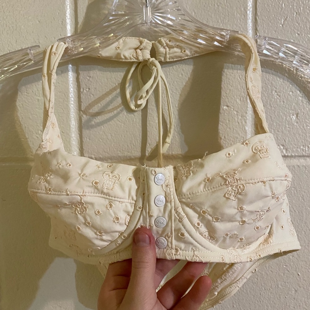 Marc Jacobs cream skull print retro halter swimsuit top